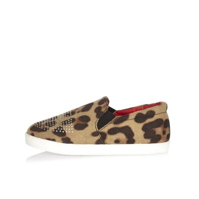 Mini girls leopard embellished slip on shoes